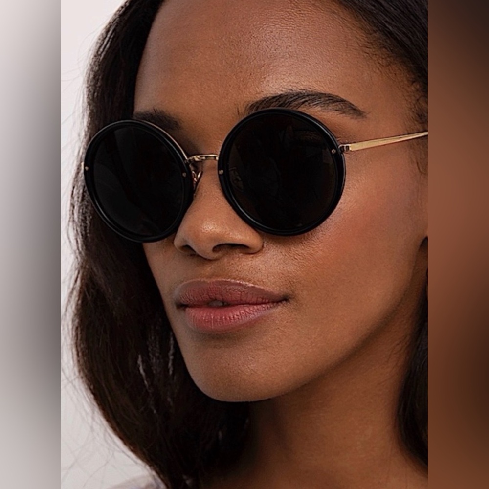 New Linda Farrow Lux Tracy Round Sunglasses LFL239SUN In Black & Gold